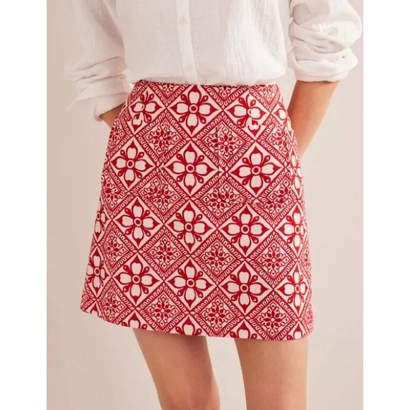 Boden Textured A-Line Mini in Poinsettia, Block Pome - Picture 3 of 12